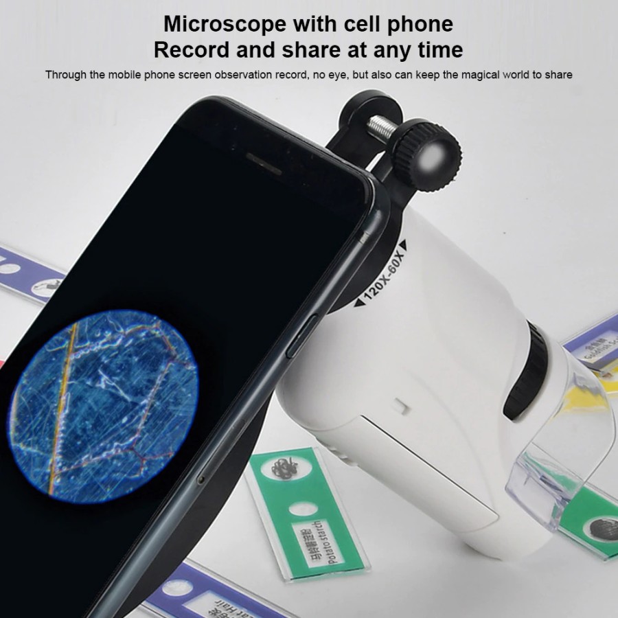 Linmora Mikroskop Mini Pocket Lab Microscope 60x 120x Magnification X4 - Image 3