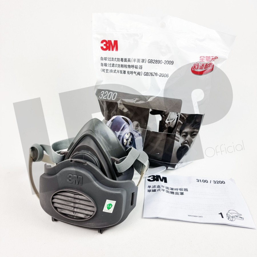 Masker 3M 3200 Set Half Face Mask Respirator Single Cartridge