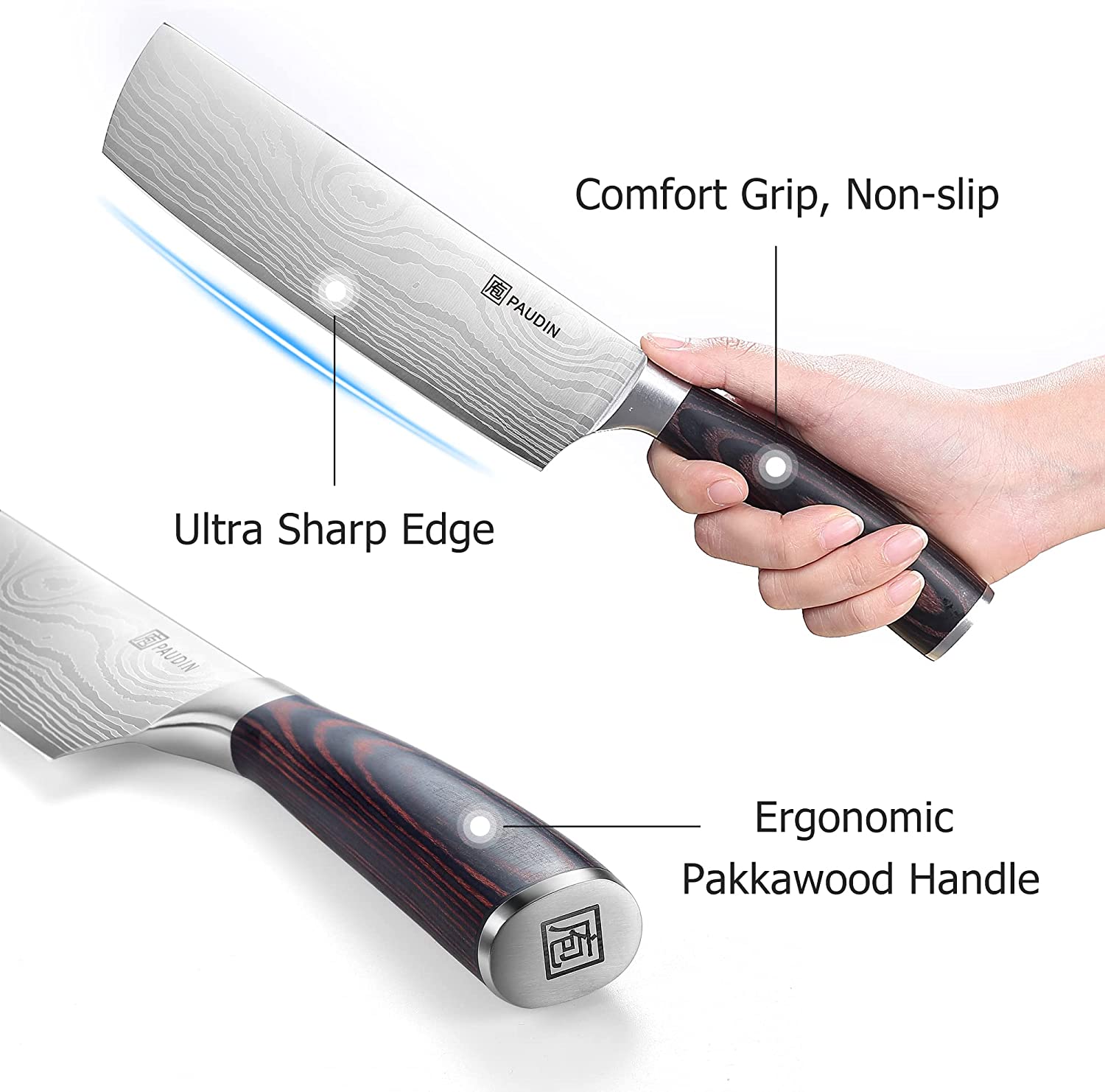 Pisau Dapur Paudin HP4 Premium Kitchen Nakiri Knife 7" Stainless Steel - Image 2