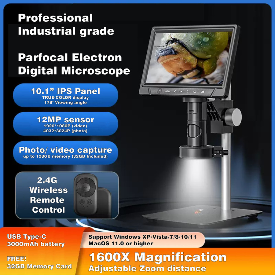 Digital Microscope 12MP 4K 10.1" IPS 1600X Mikroskop PC MAC