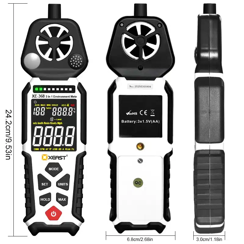 5 In 1 XEAST XE-368 Multifunctional Environment Meter: Sound Level, Digital Light, Air Velocity (Anemometer), Humidity,